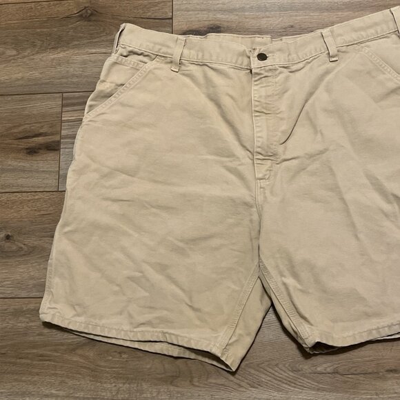 Men's VTG Carhartt Duck Canvas Carpenter Shorts SZ 42x9 Beige B25 WET Y2K - Picture 2 of 8